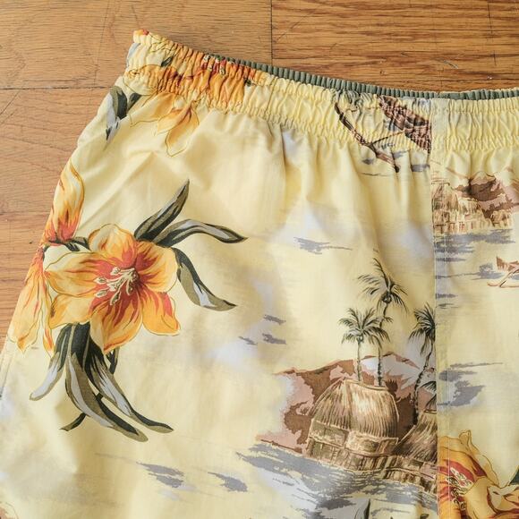 Vintage Speedo Mens Swim Trunks Men's‎ L Yellow Hawaiian Floral Bottoms Swimsuit - Picture 8 of 8